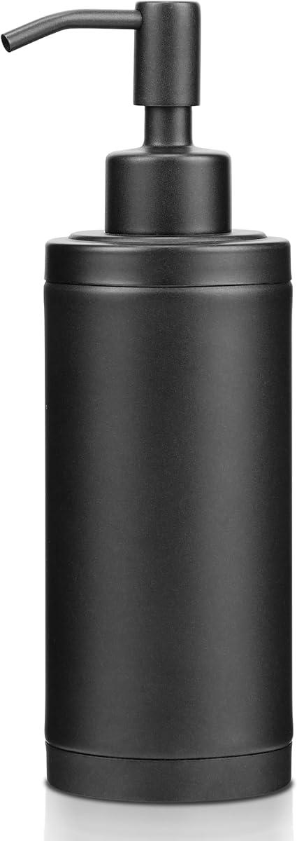 Dispensador de jabón de manos para encimera, botella con bomba de jabón de acero inoxidable recargable para baño y cocina, independiente, 300 ml, negro