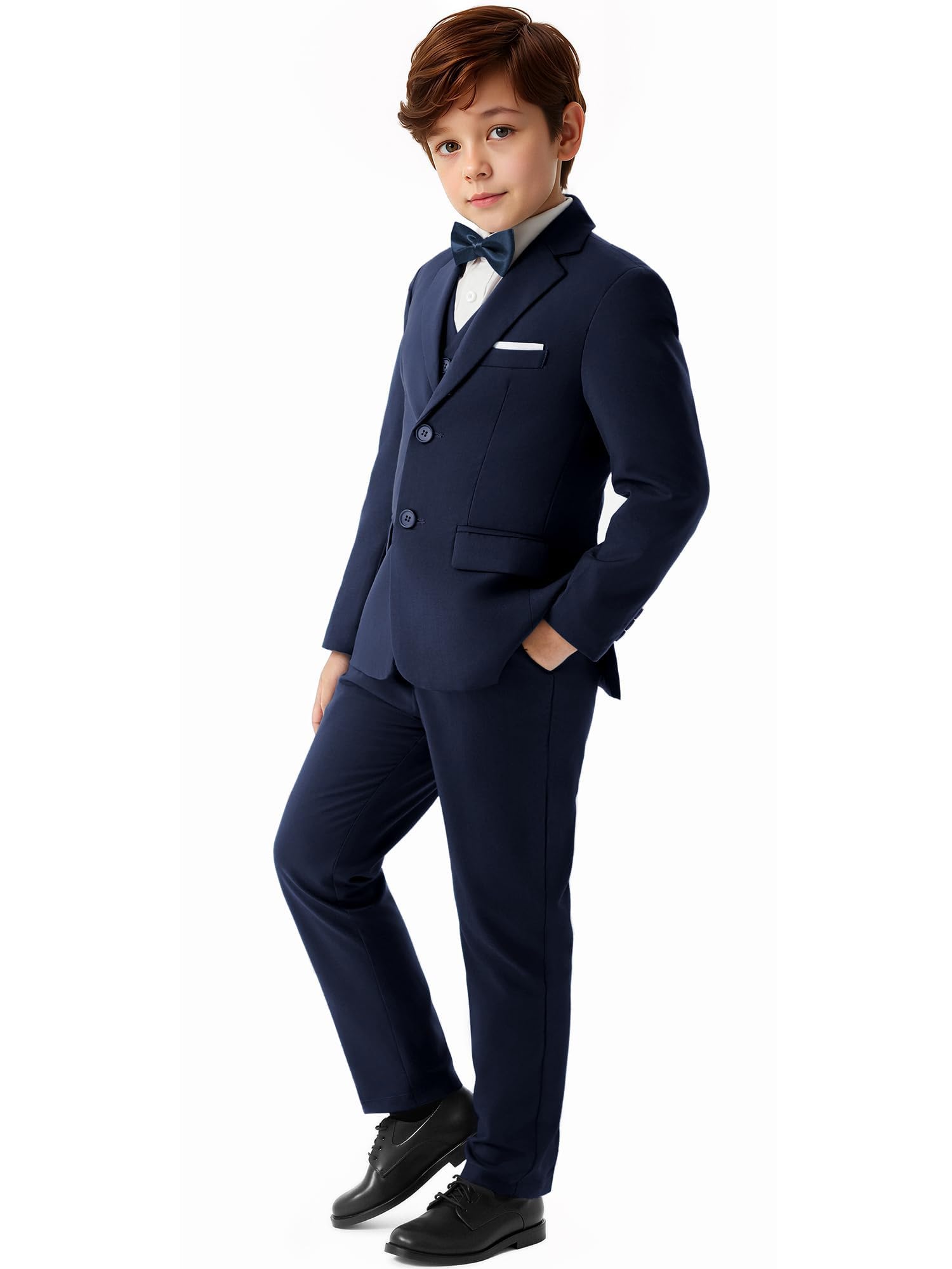 Jungen 5 Stück Anzüge Slim Fit Hochzeit Geburtstag Prom Performance | Für alle Jahreszeiten geeigneter Jungen Anzug inklusive Sakko, Weste, Anzughose, Hosenträger und Fliege