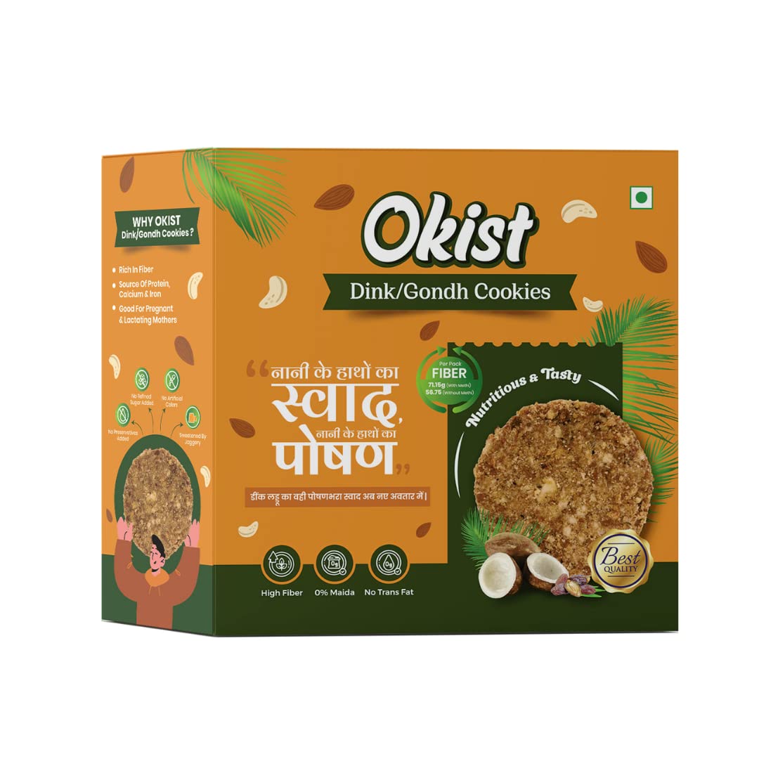 OKIST Dry Fruit Dink Gondh Cookies for Tasty & Healthy Snacks - High Fibre Digestive Cookies | No Maida, No Refine Sugar | Sweet with jaggery | Best for Pregnant women | Chai Time Snacks 500g (Without Methi(Sweet), Pack of 1) (B0C2KKC4XT) Amazon Price History, Amazon Price Tracker