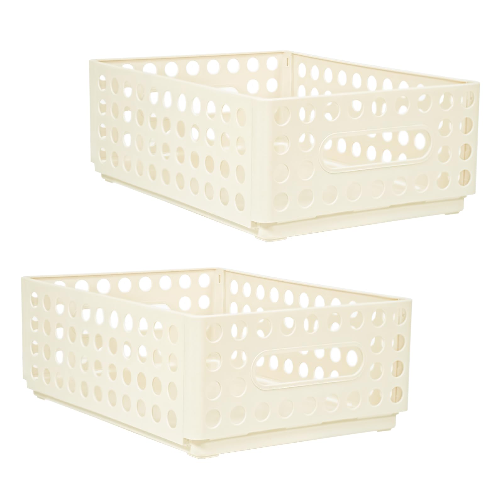 SAYEEC 2 Pack Mini Foldable Plastic Baskets for Organizing Collapsible Crate with Handle Stackable Storage Bin Small Storage Container Box Caddy Desk Drawer Organizer for Home Office Classroom (Beige)