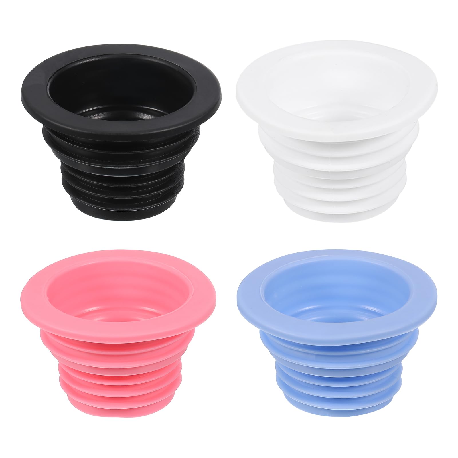 PATIKIL Drain Pipe Sewer Seal Ring, 4 Pack Universal Fit Hose Silicone Plug for Laundry, Bathroom, Kitchen, White, Pink, Blue, Black