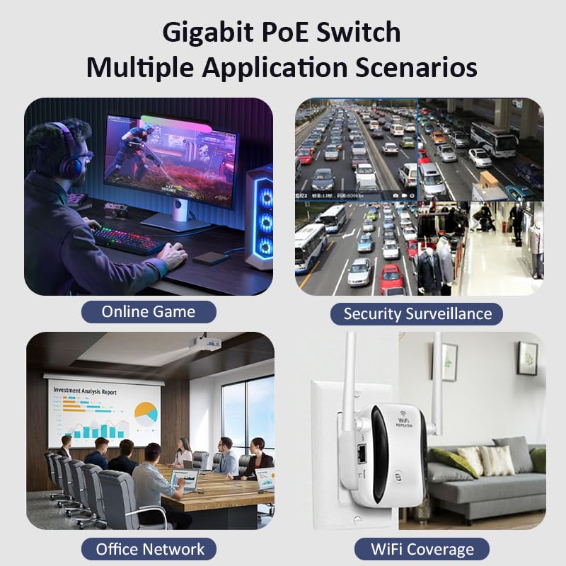 Image of 26-Port Unmanaged PoE Switch with 24 PoE+ Ports @400W 10 /100Mbps and 2 Gigabit Uplink Ports, IEEE802.3af /at, PoE Watchdog, VLAN Mode, Extend to 250m, Built-in Cooling Fan, Metal Plug & Play