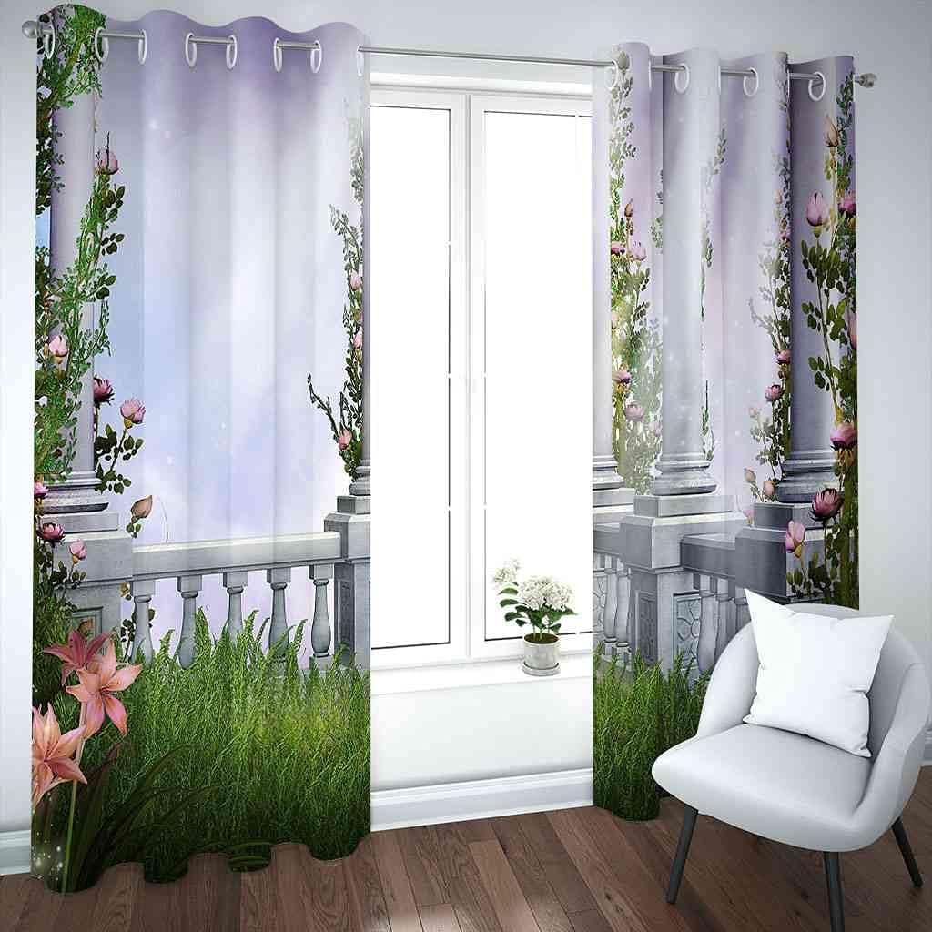 Modern Blackout Curtains with Eyelet 3D Printed Thermal Insulated Window Treatments Roman Column Pink Flower Vine Living Room Bedroom Window Drapes 2 Panel Set 72" X 108" (2XW66"xL90")