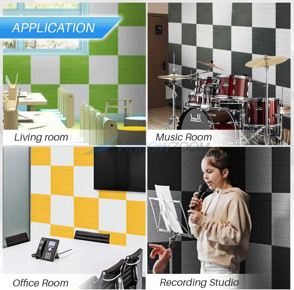 Arrowzoom Black Brick Single Side - 6 Pcs Acoustic Insulation Soundproofing Panels 12 x 12in for Door Kit Installation Recording Studio Podcast Live House Bars Sound Absorbing Tiles Man Cave AZ1392