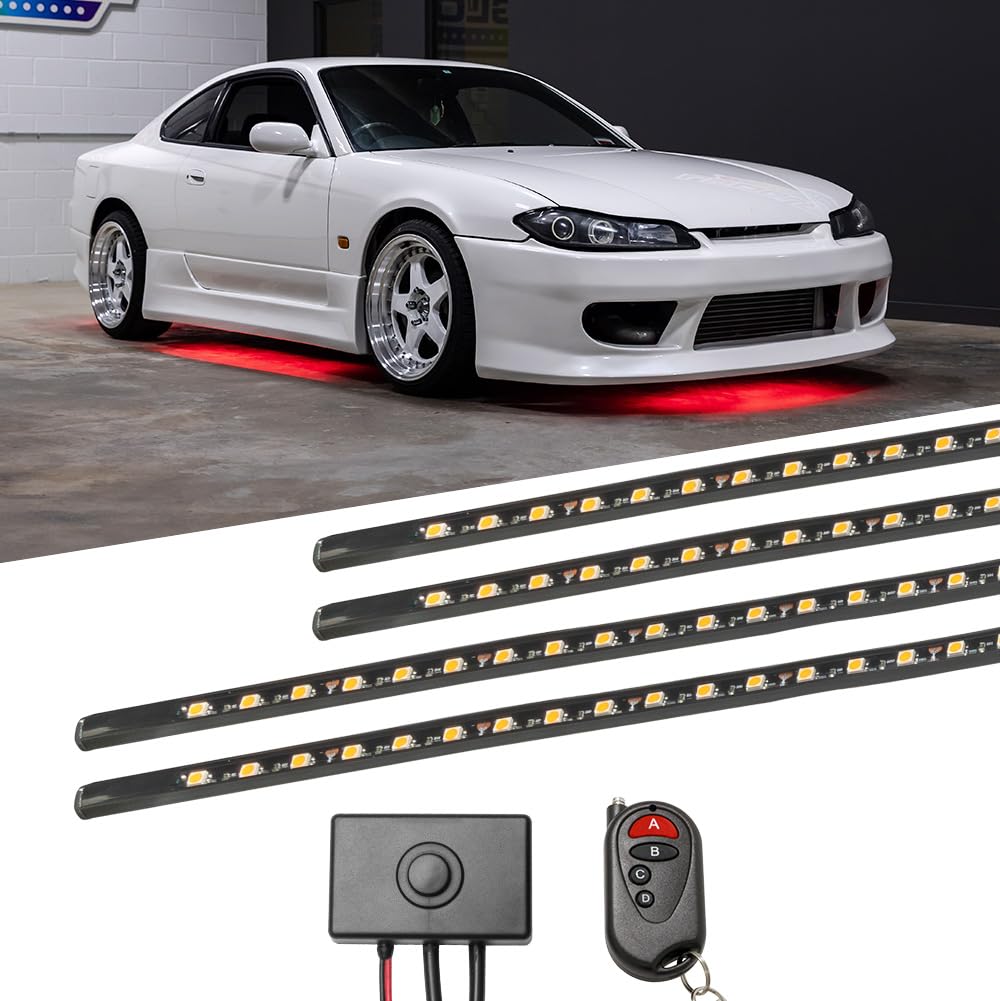 LEDGlow 4pc Red LED Flexible Car Slimline Underbody Underglow Accent Neon Lighting Kit - 4 Unique Patterns - Water Resistant, Low Profile Light Tubes