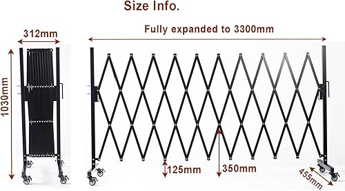 Miniatura 2 de Barricada de metal expandible, 11 pies, puerta de barrera de seguridad móvil con ruedas, puerta de valla retráctil portátil (A negro)..