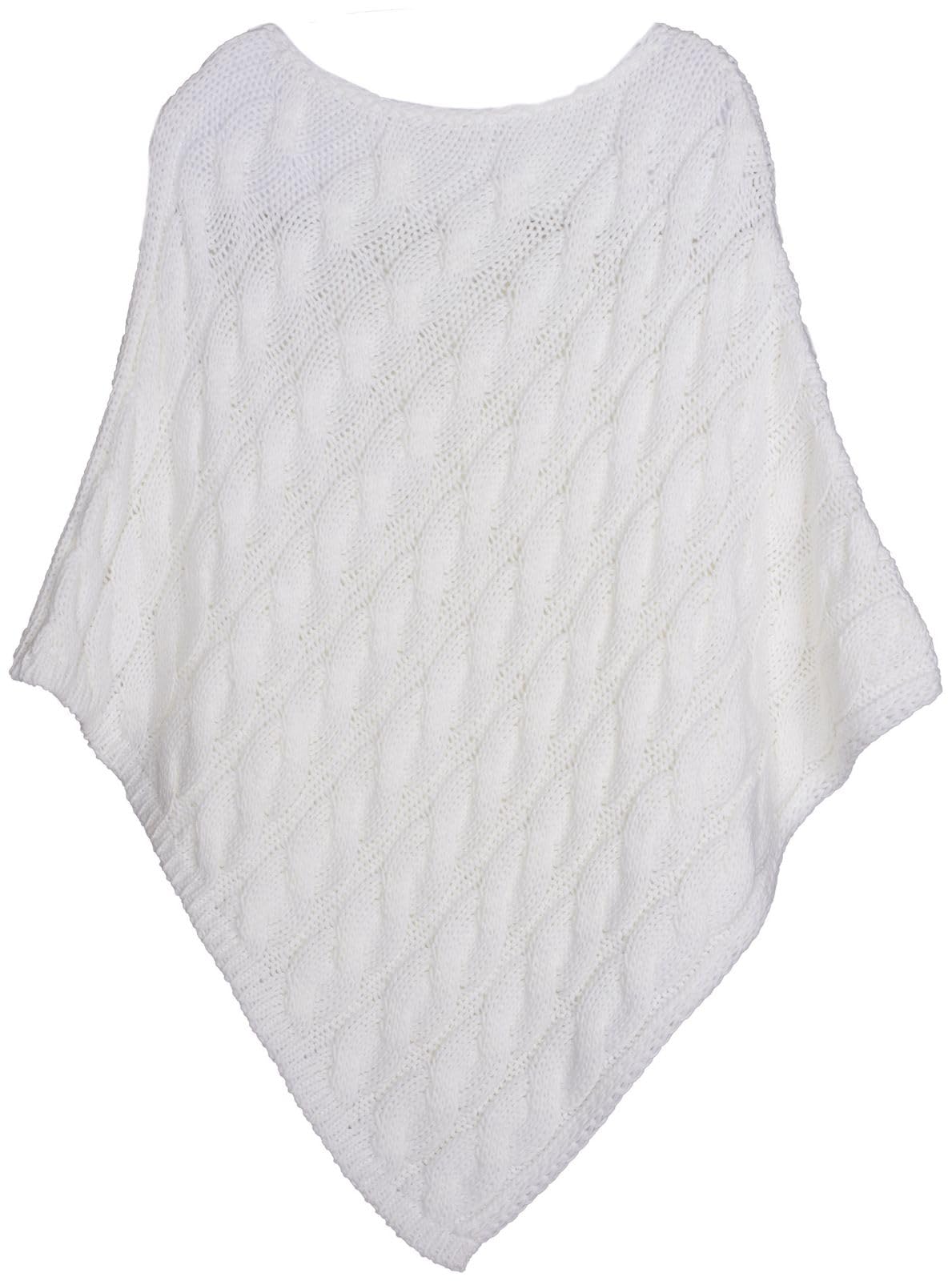 styleBREAKER Knitted Poncho with Cable Pattern, Round Neck Knit Poncho, Chunky Knit, Women's 08010040, Colour:Cream-White