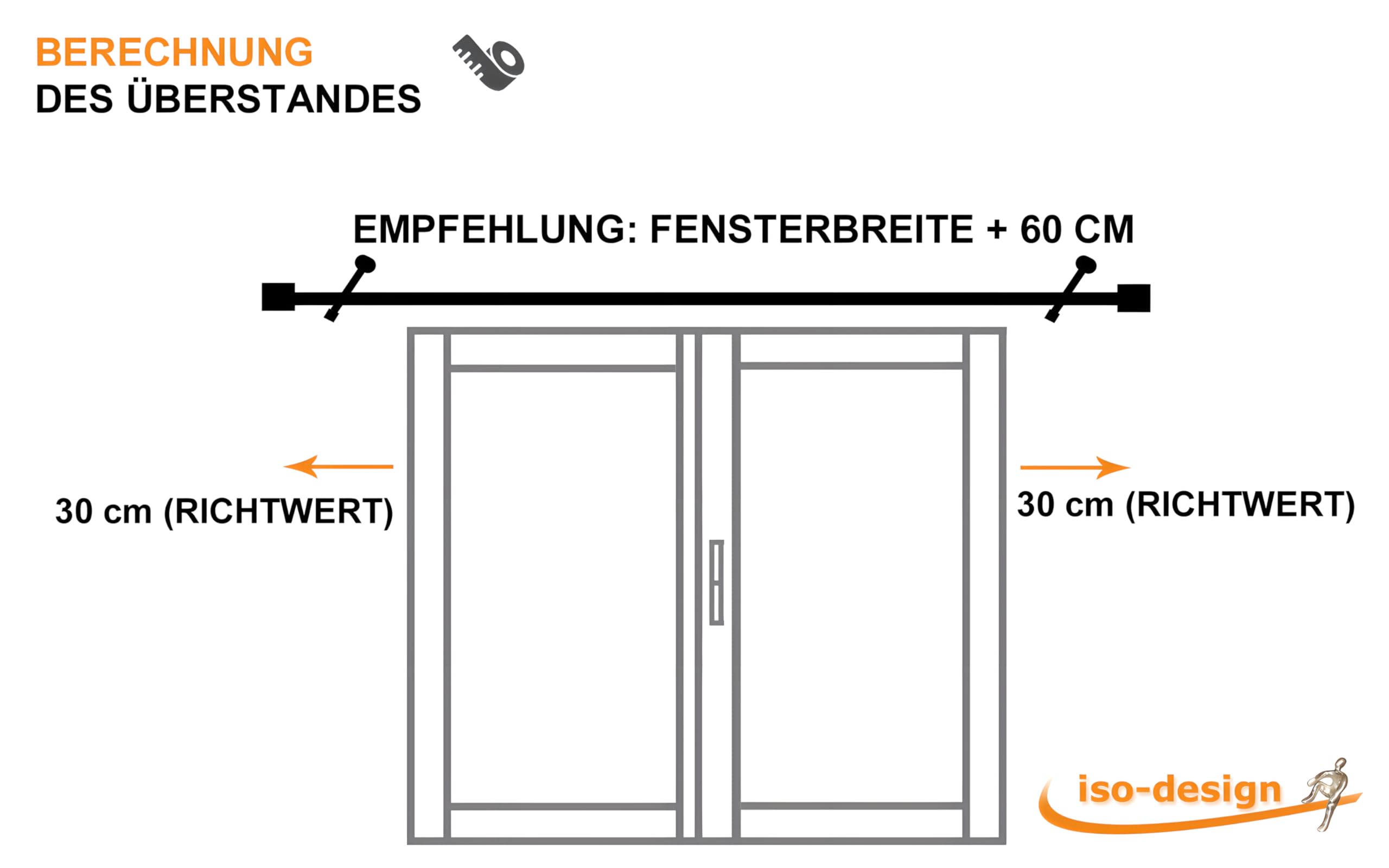 iso-design Innenlauf Vorhangstange mit 20 mm Durchmesser Set inklusive Wandhaltern, Gardinenstange 1-läufig Farbe Messing matt, Endstück Digo, 200 cm