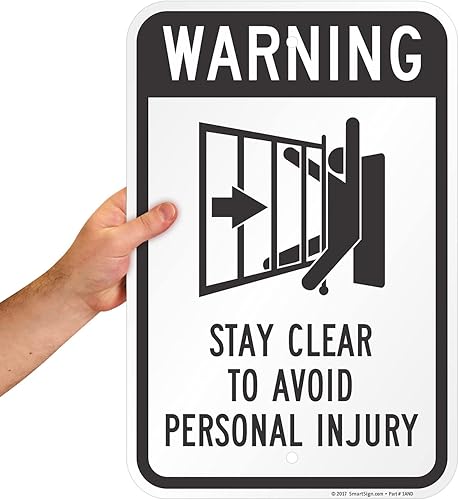 Miniatura 8 de SmartSign Letrero de metal de advertencia para puerta de 18 x 12 pulgadas, con texto en inglés "Warning - Stay Clear To Avoid Personal Injury",