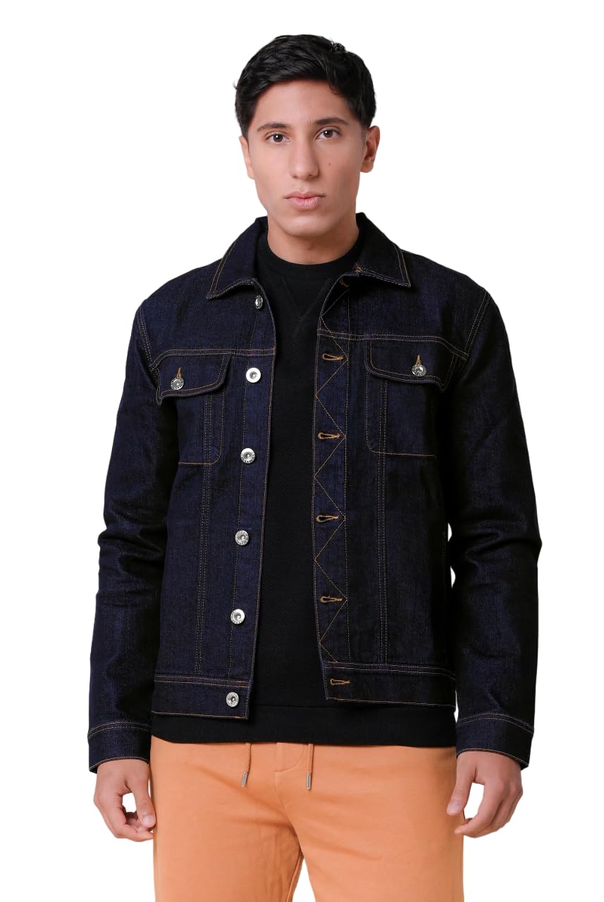 Enorsia Long Sleeve Raw Denim Jacket - Dark Blue - L