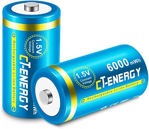 Miniatura 1 de CT-ENERGY Baterías C recargables de 15 V de alto rendimiento en 1500 ciclos 6000 mWh de 25 horas de carga rápida salida constante paquete de 2