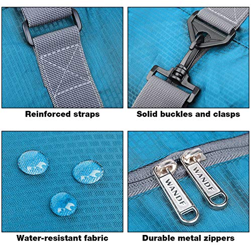 Wandf Foldable Travel Duffel Bag Luggage Sports Gym Water Resistant Nylon, Blue