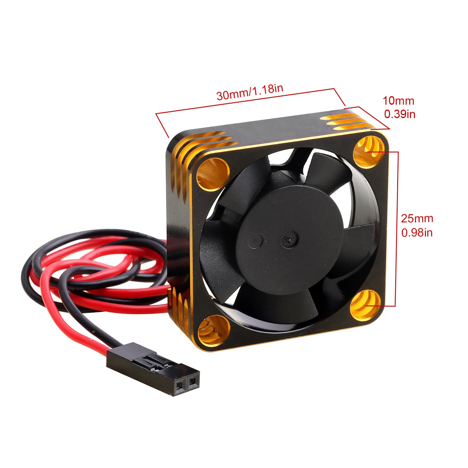 AllinRC 30mm RC Car Motor Cooling Fan Heatsink 28000RPM Brushless ESC Cooling Fan for RC Car Truck Buggy 1/8 1/10 540 550 Motors (Black-Gold)