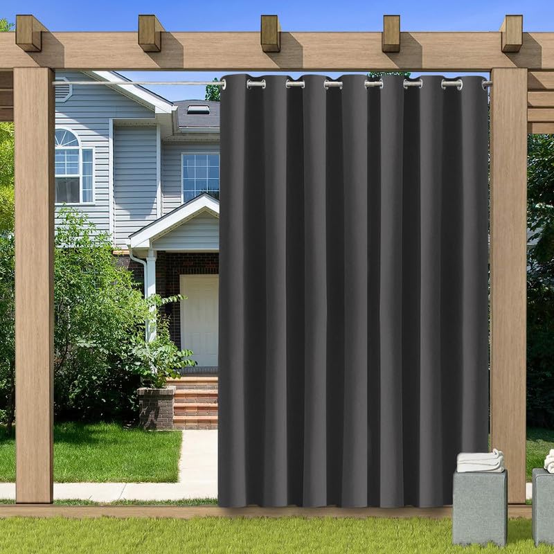 BliRiki Indoor Outdoor Blackout Curtain, Thermal Insulated Waterproof Outdoor Curtains for Patio Gazebo Pergola, Privacy Protection Room Divider Curtain for Bedroom, 1 Panel, W100 xH52, Dark Grey