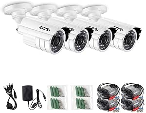 ZOSI 4 Pack 1080P 1920TVL 2.0 Megapixel HD 4 in 1 TVI CVI AHD CVBS CCTV Cameras Kits 65ft IR Distance Aluminum Metal Housing Waterproof Indoor Outdoor Cameras for 1080P Analog DVR System White asin的图片