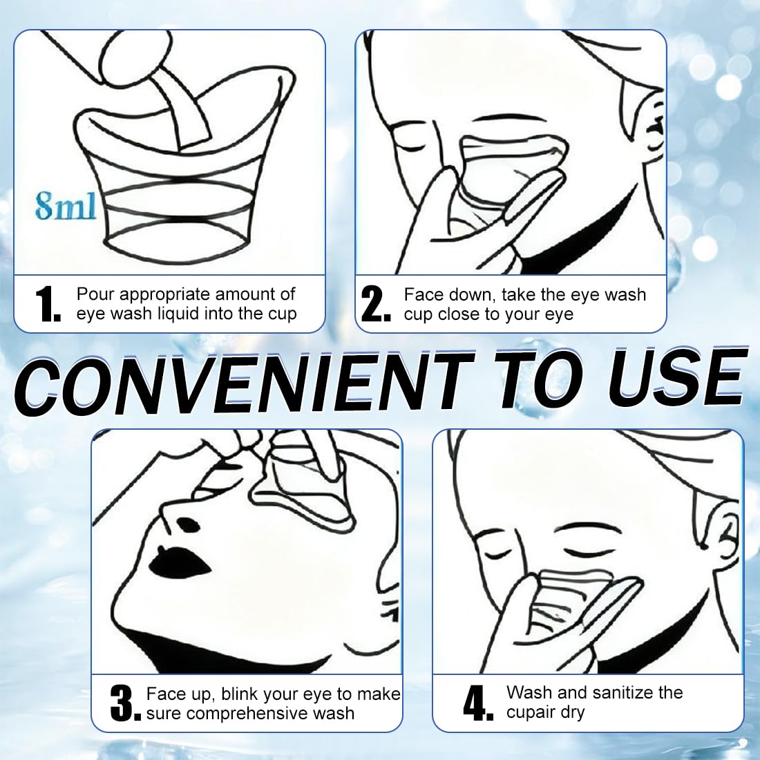 Soluzioni per lavaggio occhi,Confezione da 4 bicchieri lavaocchi portatili da 8 ml, riutilizzabili, portatili, in plastica, per la pulizia e la cura degli occhi.