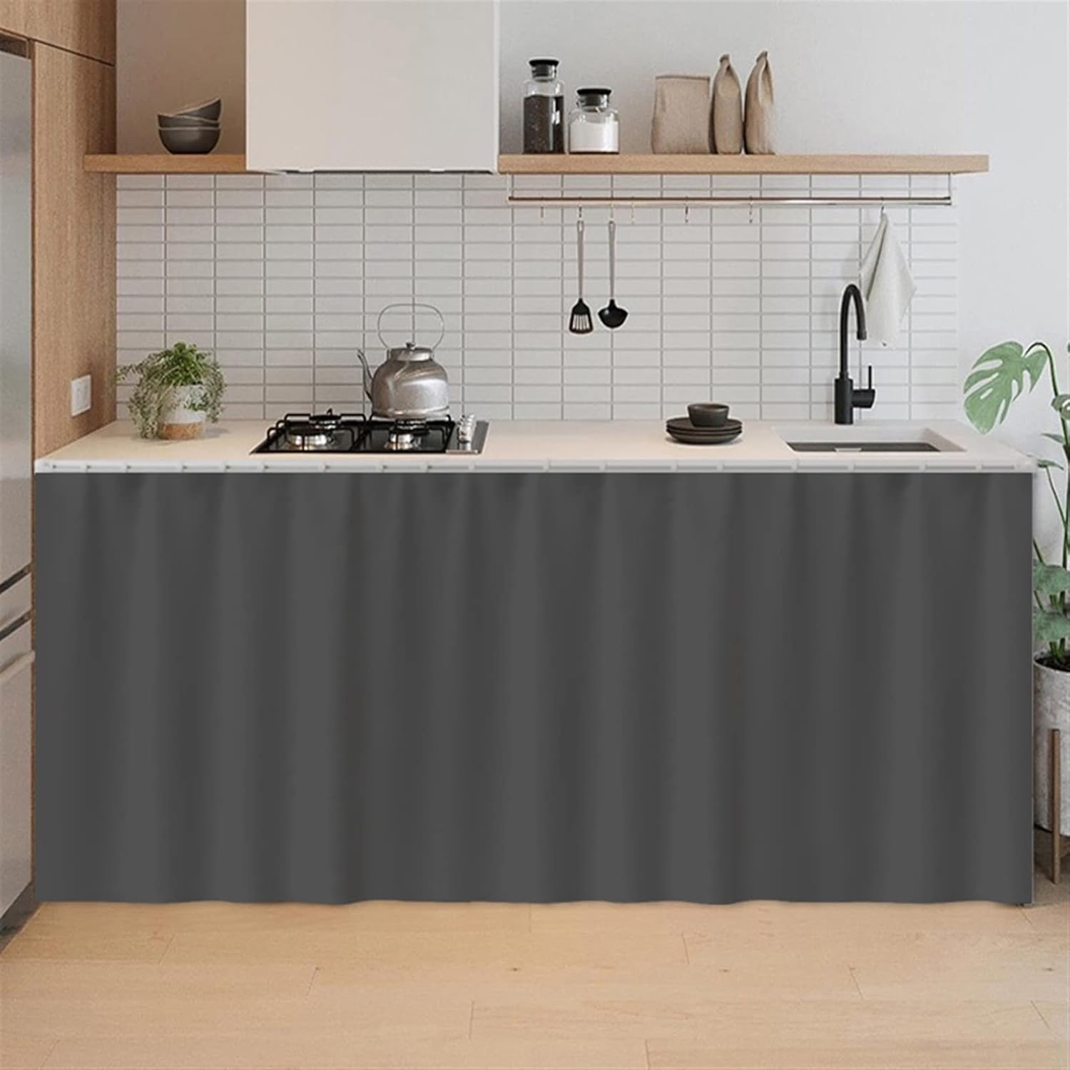 SK Studio Short Curtains for Kitchen, Privacy Cabinet Curtain Dust-Proof Window Shades Doorway Curtain for Closet Storage Room Dark Grey, 51.1″ W x 27.6″ H