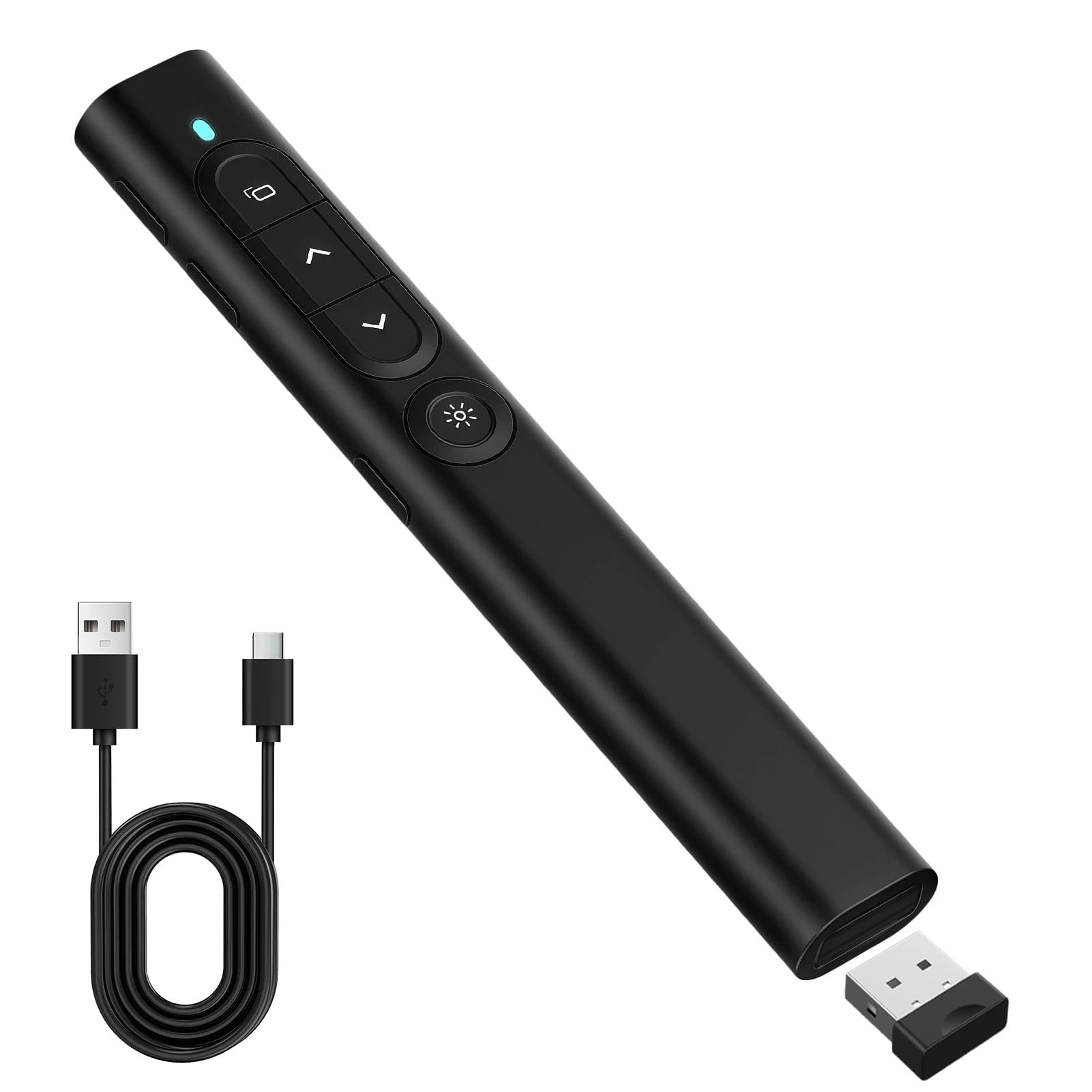 Télécommande Présentateur 2.4GHz USB sans Fil Rechargeable avec Hyperlien Contrôle du Volume pour Powerpoint Enseignement Bureau Mac PC Noir