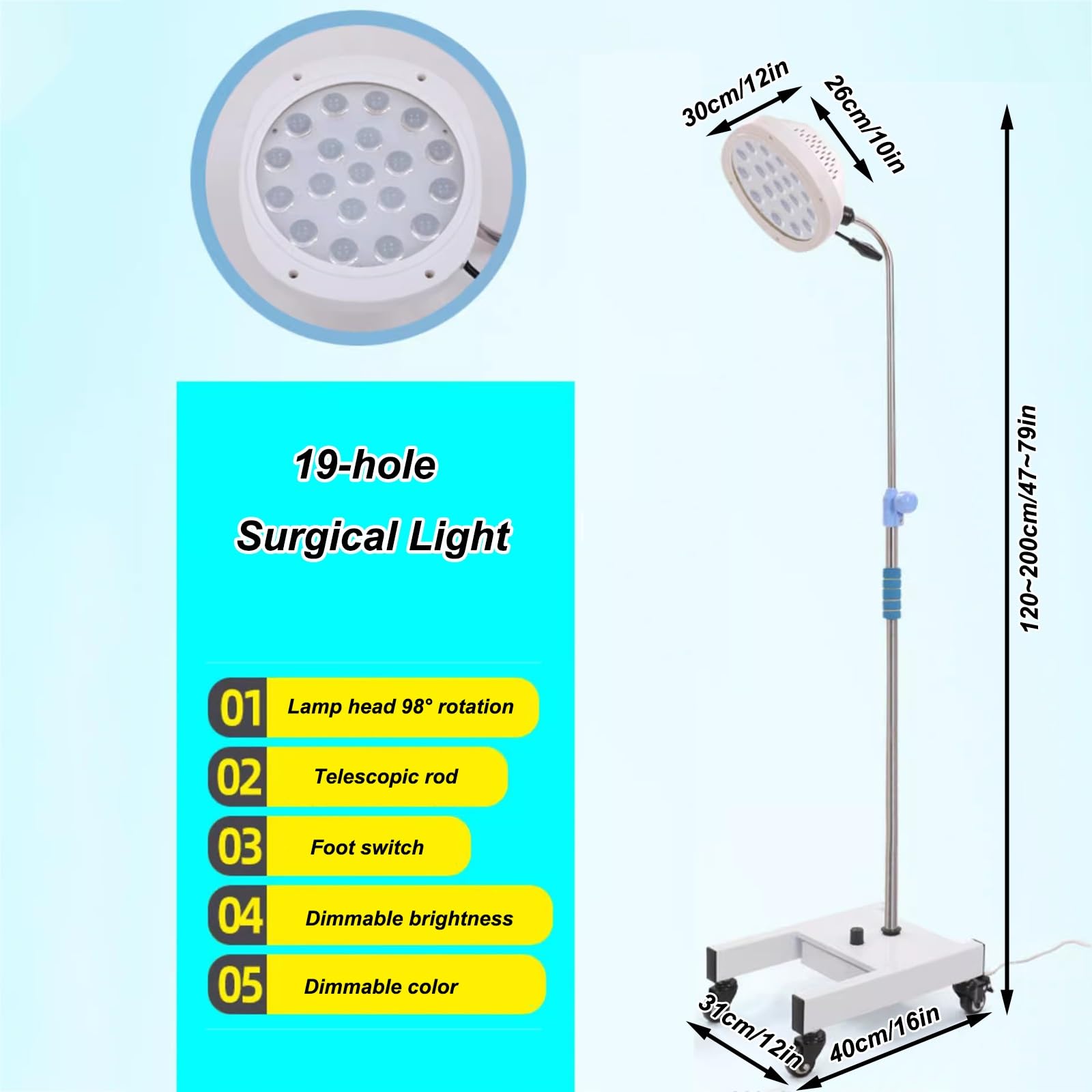 Generico Lampada per Visita Medica Senza Ombre, Lampada per Visita Medica da soffitto, Lampada per Visita chirurgica, Lampada chirurgica Dentale da Pavimento di Tipo Mobile, per ortopedia, odontoiatr