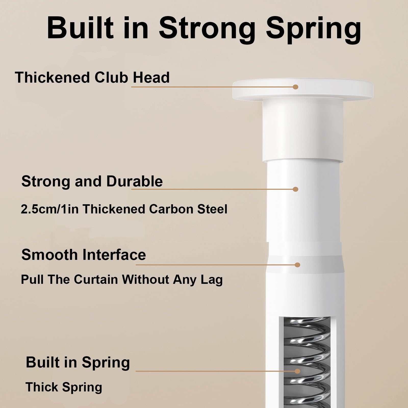 Tringle Rideau à Tension Adhésive, Barre Rideau de Douche à Fixation Murale, Acier Carbone, Sans Perçage pour Bain Cuisine Placard Balcon(White,130-220cm/51-86in)