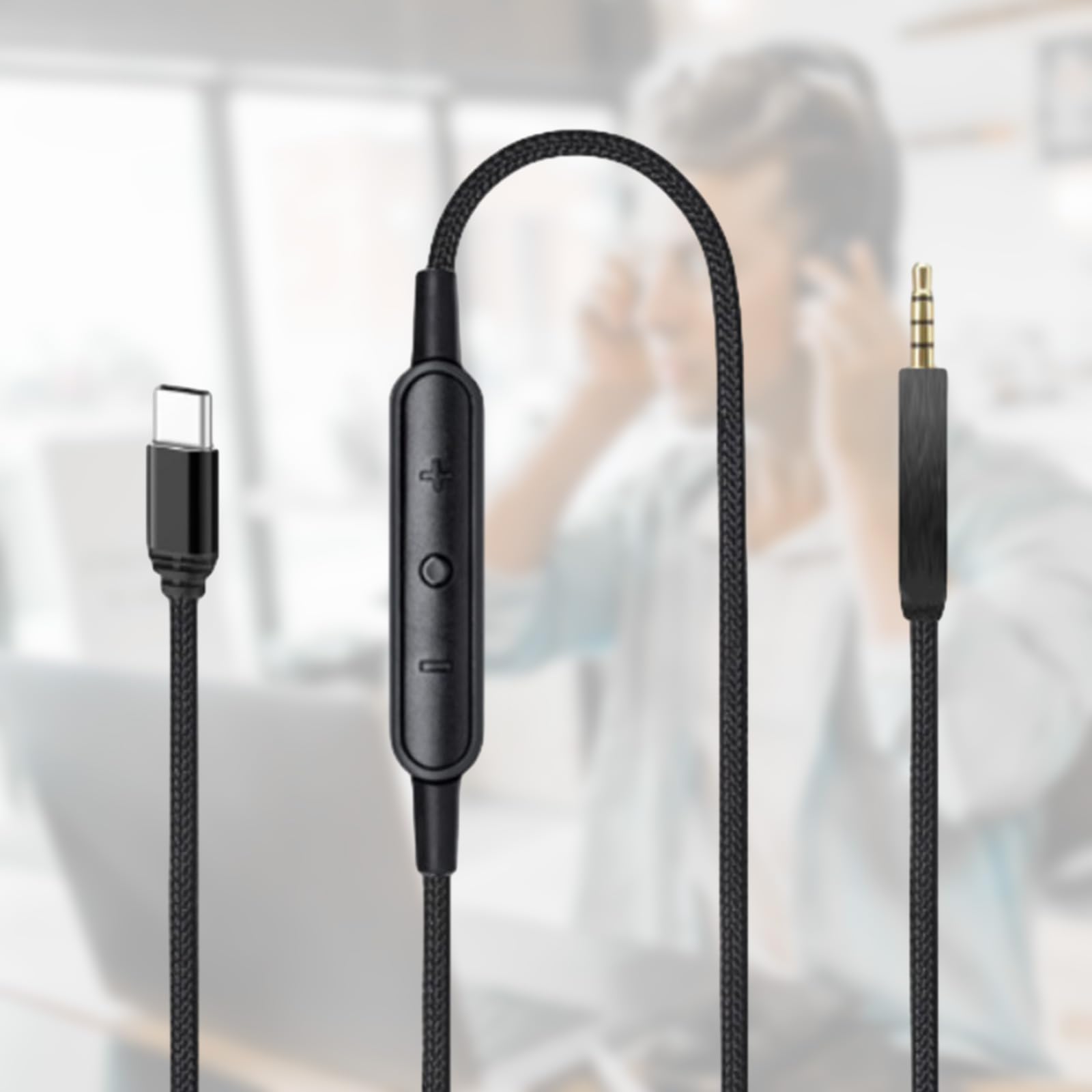 Cavo da USB C (tipo C) a maschio da 2,5 mm per cuffie QC25 QC35II QC35 QC45, filo intrecciato in nylon, facile da collegare e giocare