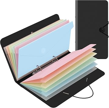Uquelic Receipt Organiser Ring Binder for Bills with 12 Punched Pockets