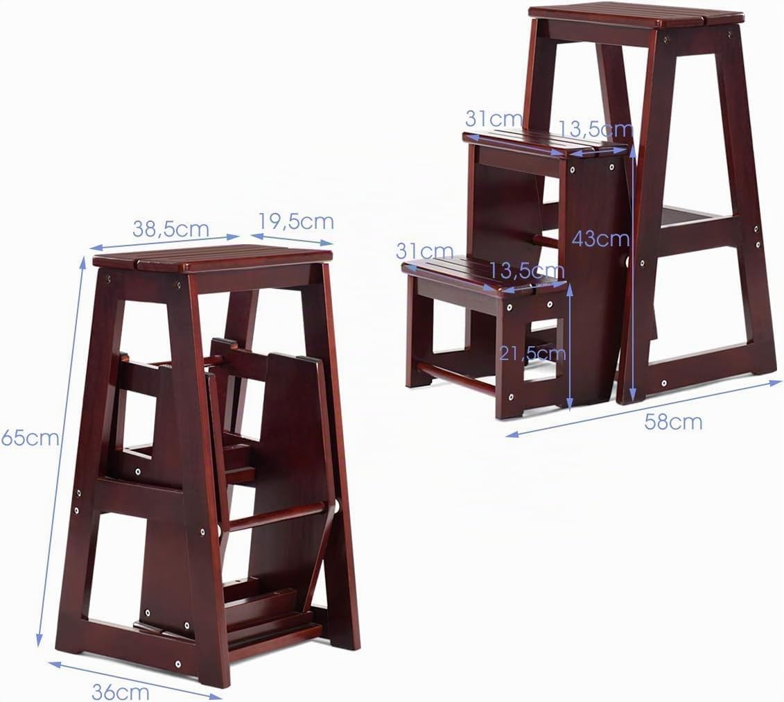 GOPLUS Escalera Taburete Plegable de Madera de Pino de 3 peldaños