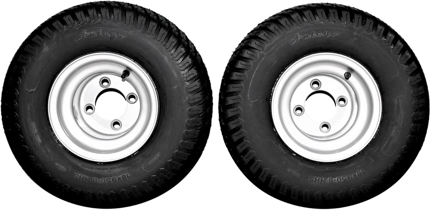 18x9.50-8 Tire and Wheel Assemblies Compatible with Hustler, Husqvarna, and Golf Carts (Set of 2)