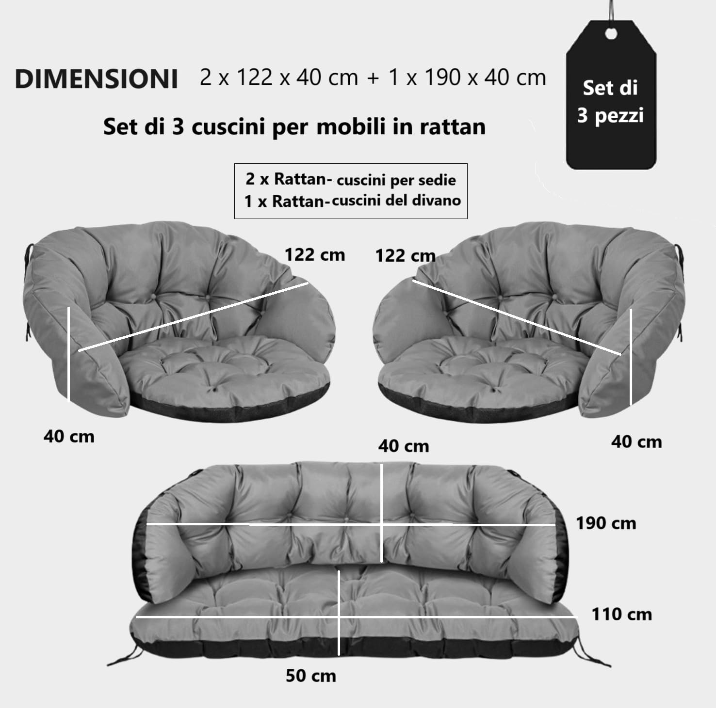 Set di cuscini da giardino Cuscini per divano da giardino Mobili in rattan Codura per uso esterno Trapuntato Comodo Impermeabile