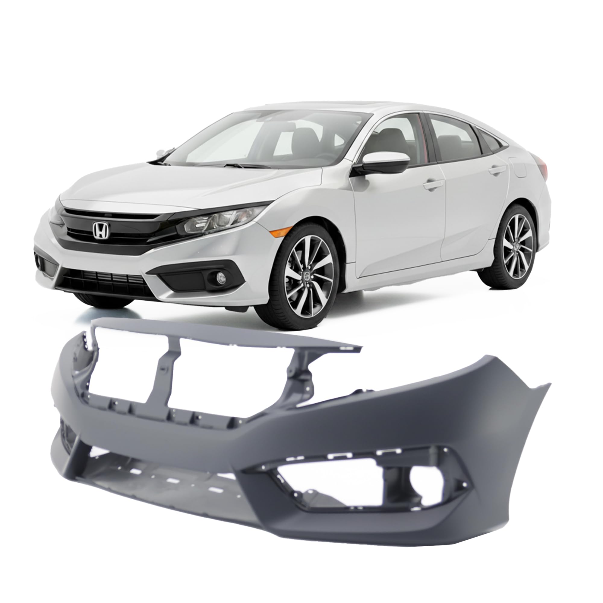 FitParts Compatible with Front Bumper Cover Fascia 2016-2018 Honda Civic DX EX LX Sedan Coupe. New Primed Without Sensor Holes, With Fog Light Holes. HO1000306 04711TBAA00ZZ 2017