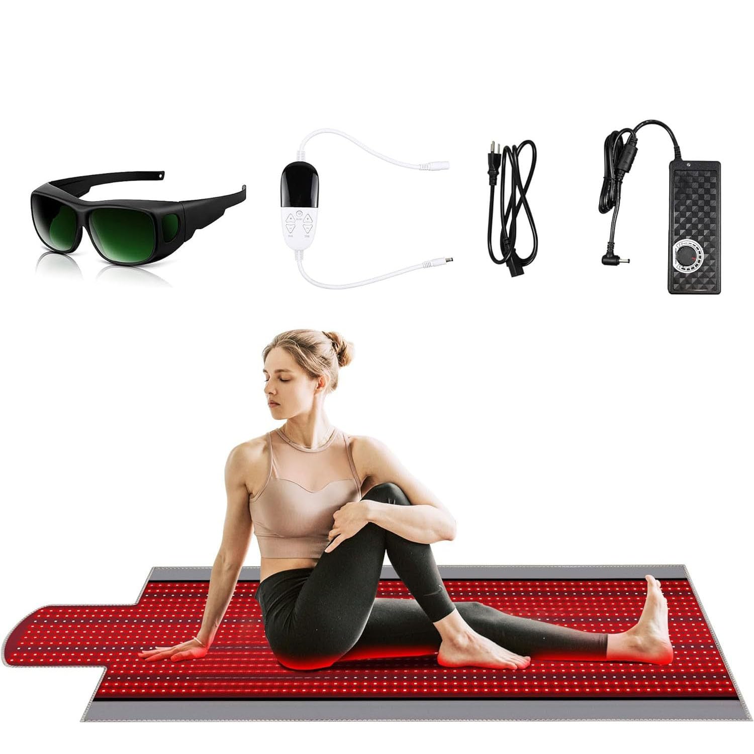 Almohadilla De Terapia Con Luz Roja LED De 1370 Piezas, Alfombrilla De Terapia Con Luz Roja Con Controlador Inteligente Y Ajuste De Potencia De 5 Velocidades, Longitudes De Onda De 660 Nm Y 850 Nm
