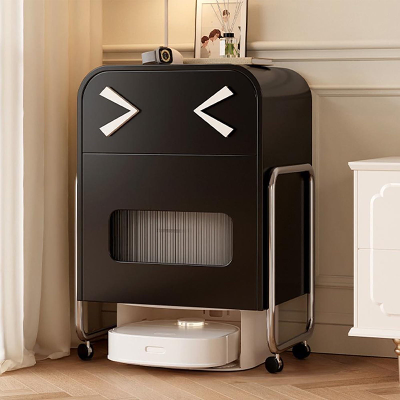 Supporto A Vacuum Robot Nascosto Con Ruote, Rack Organizzatore In Acciaio Al Carbonio Durevole, Stazione Di Ricarica Mobile Per Soggiorno Home Office Kitchen, Elegante Armadio Di Stoccaggio A Spazio R