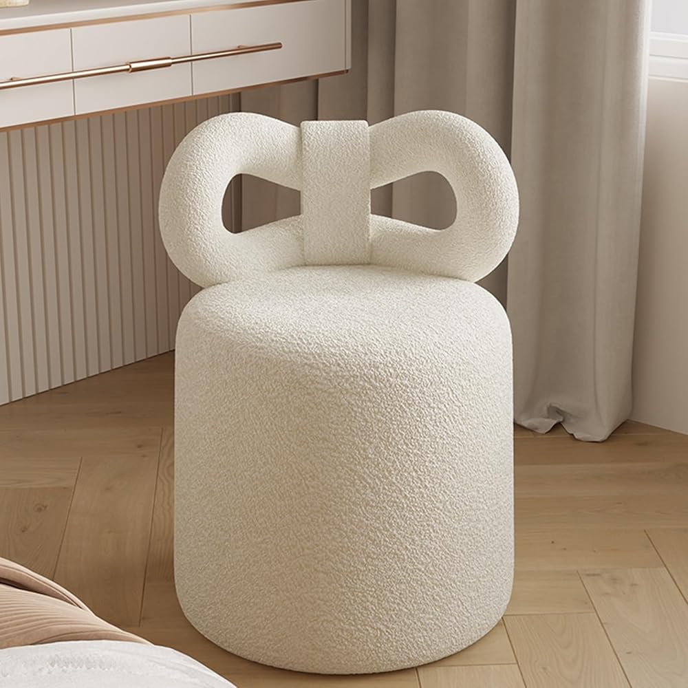 Otomano redondo tapizado con respaldo acolchado para silla de tocador elegante de dormitorio