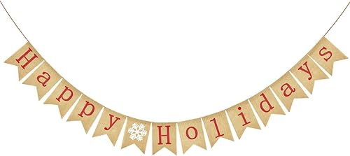 Vista 9 de GCQQ Pancarta de Feliz Navidad - Guirnaldas de Pancarta de Arpillera de Navidad Roja y Blanca de 9.8 Pies Pre-enhebrada para Interiores, Pancarta