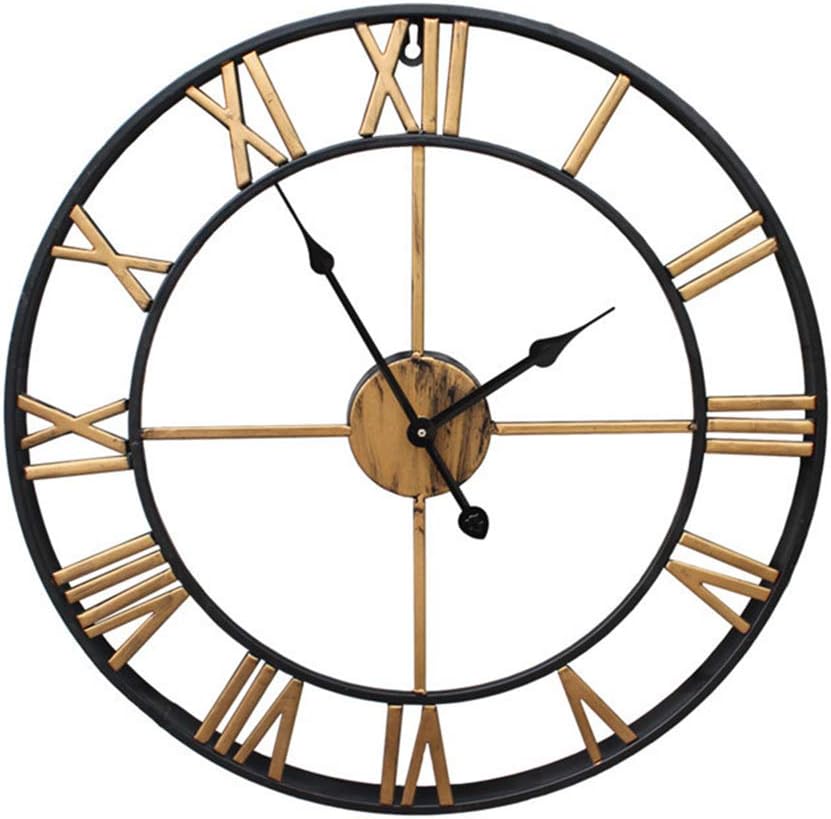 CYYCY Creative Nordic Wall Clock Large Wall Clock Silent for Kitchen/Bedroom/Living room/Vintage wrought iron roman clock,Gold 50CM diameter