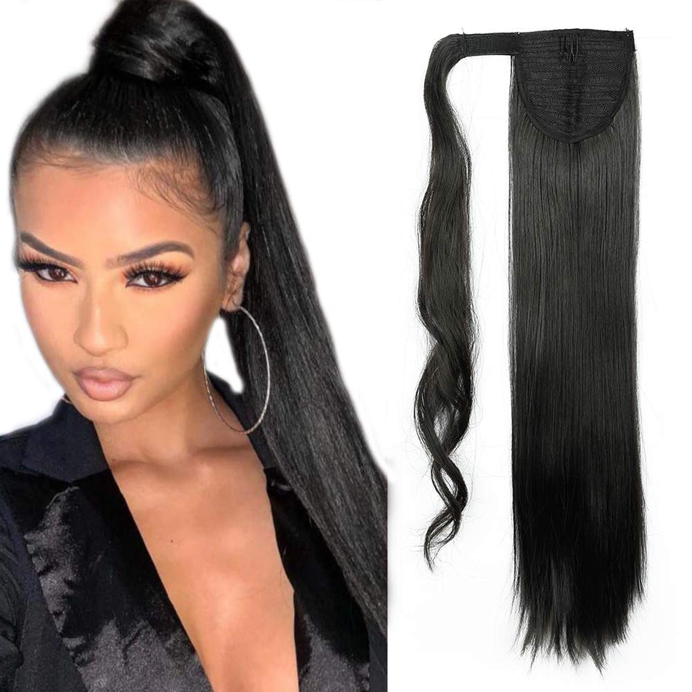 32"(81cm) SEGO Coleta Postiza Larga Pelo Sintético Se Ve Natural [Castaño Oscuro] Extensiones de Cabello Clip Cola Lisa Ponytail Extension (140g) — view 92