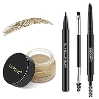 Vista 14 de LAVONE Kit de lápiz de sello para cejas, kit de maquillaje triple con lápiz de ceja impermeable, delineador, pomada de cejas y cepillo de cejas