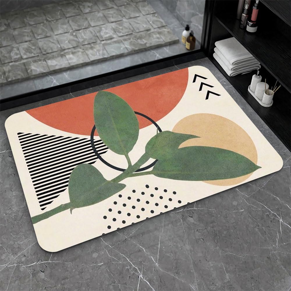 ZHUZHISHAN Diatomaceous Earth Bath Mat,Abstract Art Leaf Sun Non-Slip Volume Super Absorbent Fast Drying for Bathroom Kitchen Door mat,Eco-Friendly Easy to Clean 16×24Inch (40 * 60cm)