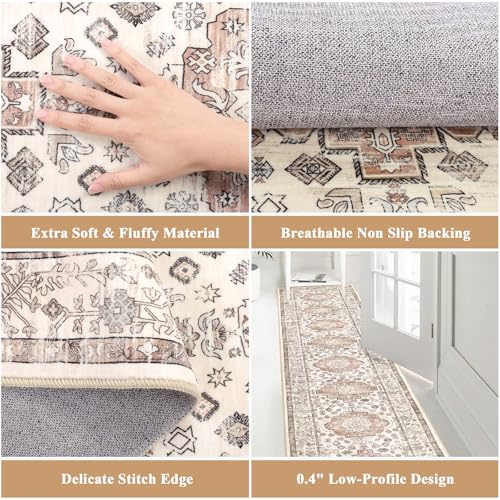 Pauwer Boho Hallway Runner Rug 2x10 Washable Entryway Area Rugs Non Slip Farmhouse Vintage Floor Mat Carpet Runner for Hallways Laundry Room Kitchen Bathroom Bedroom