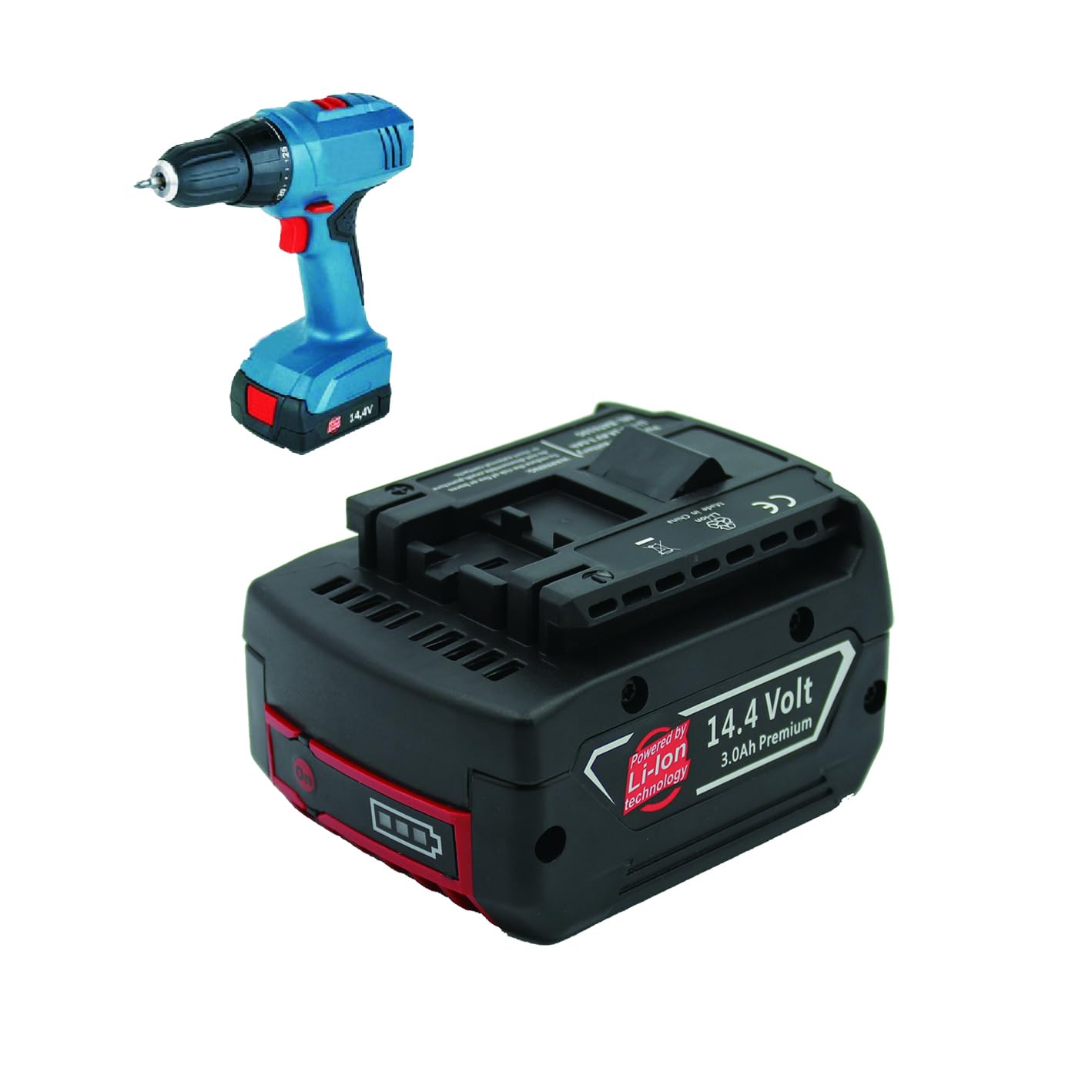 KINSUN Batería de Repuesto Li-ION 14,4 V 3,0 Ah para Taladro Inalámbrico Herramientas Electroportátiles BAT607, BAT614, GSR 1440-LI, GDS 14,4 V-Lin, 2 607 336 318, 2 607 336 607, 2 607 336 740