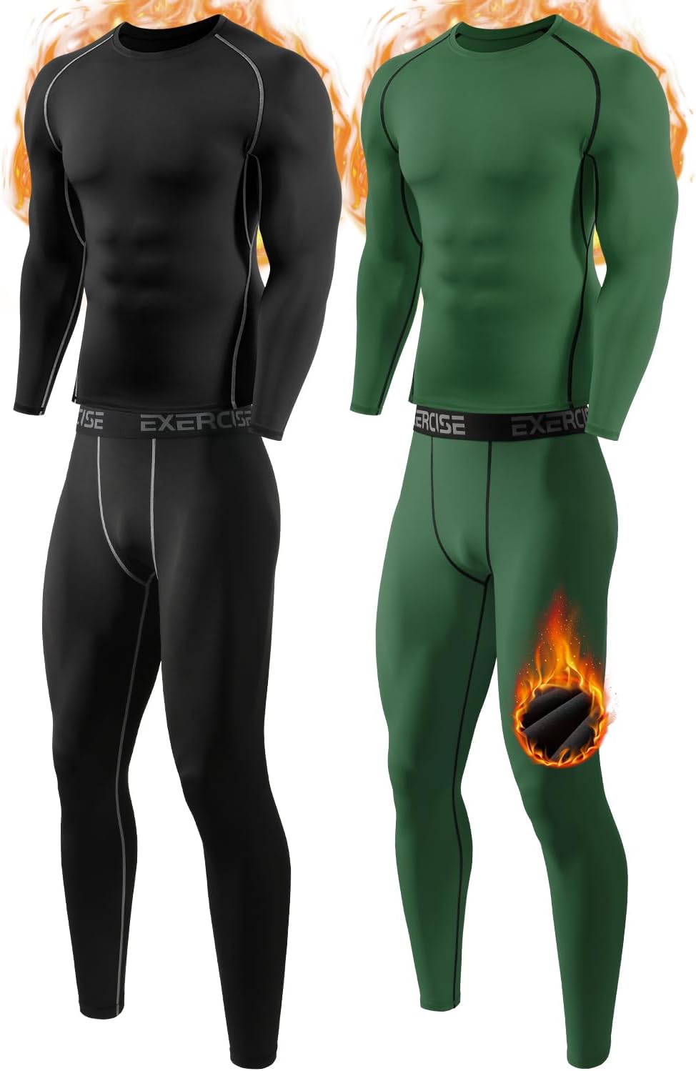 2 Pack Thermal Underwear for Men Long Johns Fleece Lined Compression Pants Base Layer Cold Weather Top Bottom