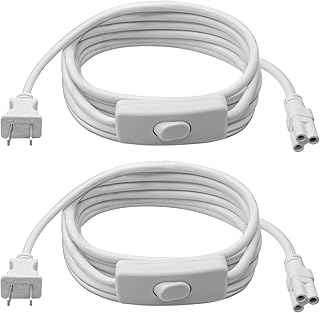 DiCUNO 9.8FT T5 T8 Tube Light Extension Cord with On/Off Switch, US Plug Cable Connector for LED Integrated Single Fixture, Shop Light, Garage, Under Cabinet, White, Pack of 2