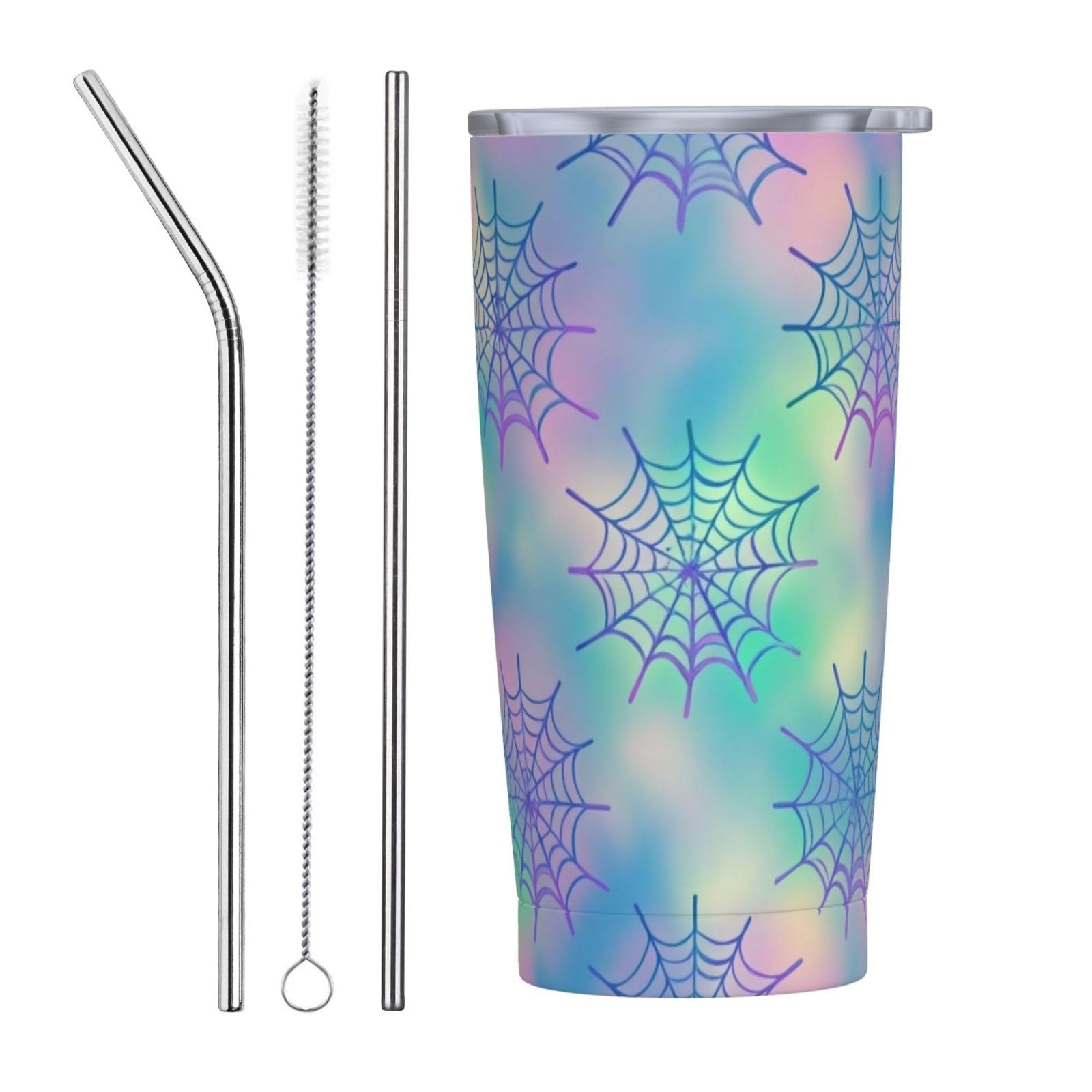 Gobelet isotherme en acier inoxydable à motif toile d'araignée colorée de 590 ml