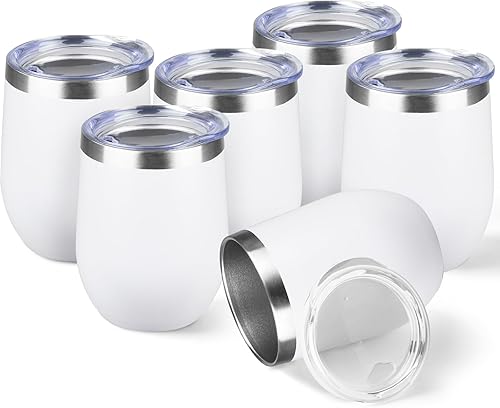 Miniatura 1 de StarSpeed Paquete de 6 vasos de vino de 12 onzas con tapa, tazas de viaje de acero inoxidable sin tallo con aislamiento de doble pared, vasos de