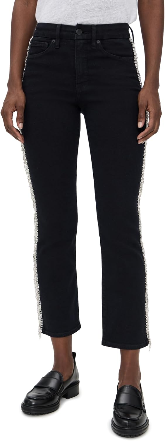 Good American Women's Good Legs Straight Crystal Fringe Jeans
