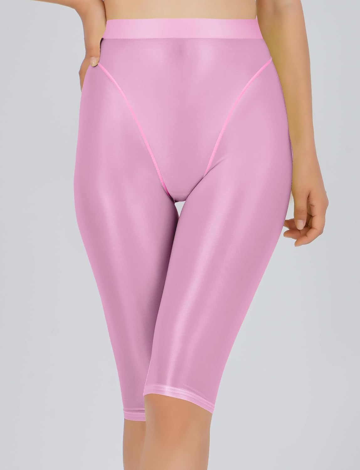 FEOYA Women’s Glossy Shorts Semi See Through Boyshorts with 5-Inch Inseam Stretchy High Waisted Shorts - Image 3