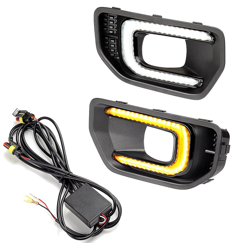 Anzios Compatible For Ford Ranger XLT SPORT Platinum 2022-2023 LED DRL Daytime Running Light Fog Light W/Turn Signal Sequential Lamp, Black/amber, A19209