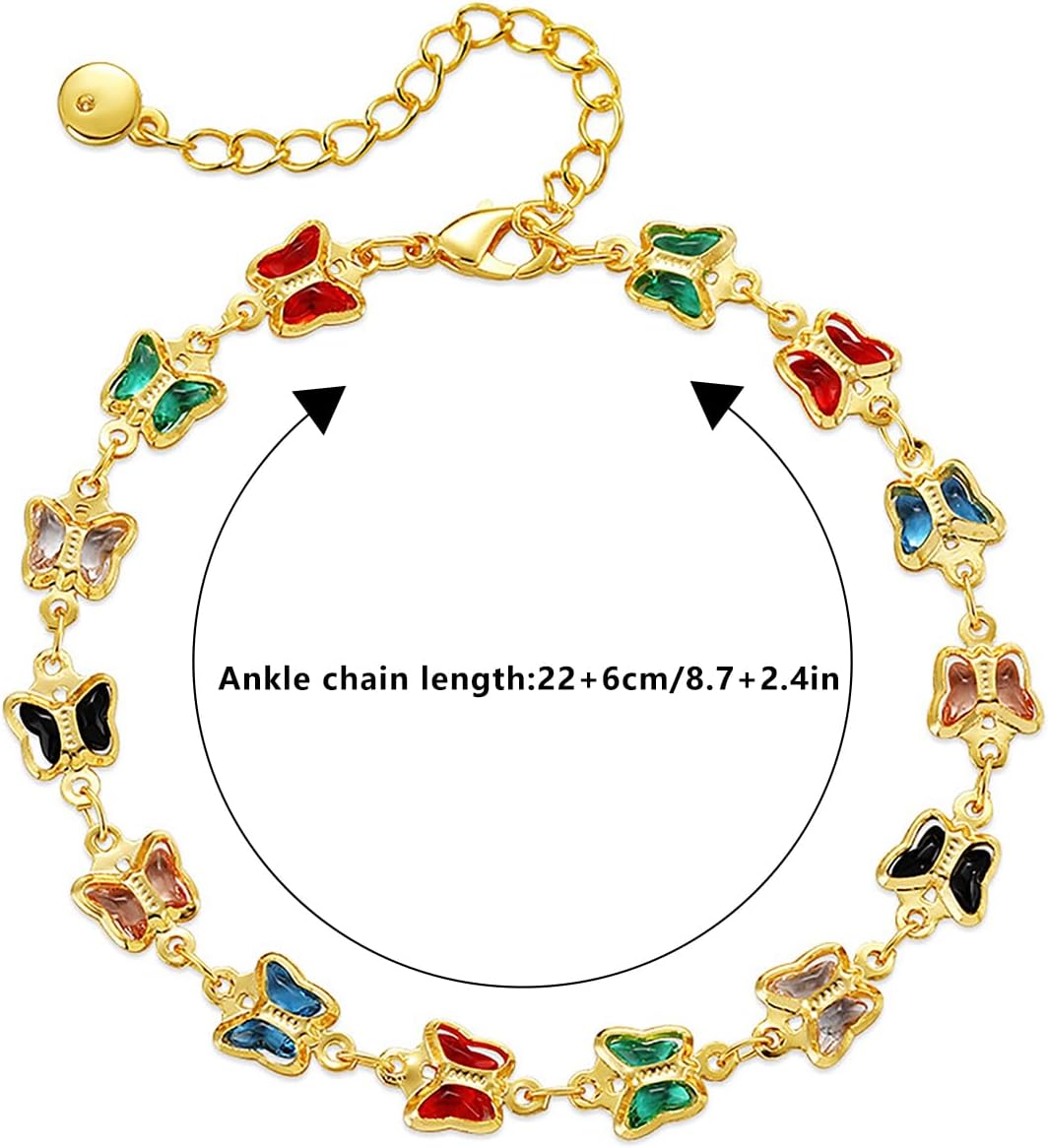 18K Gold Plated Anklet for Women Multicolor Crystal Ankle Bracelets Boho Adjustable Chain Anklets - Image 6