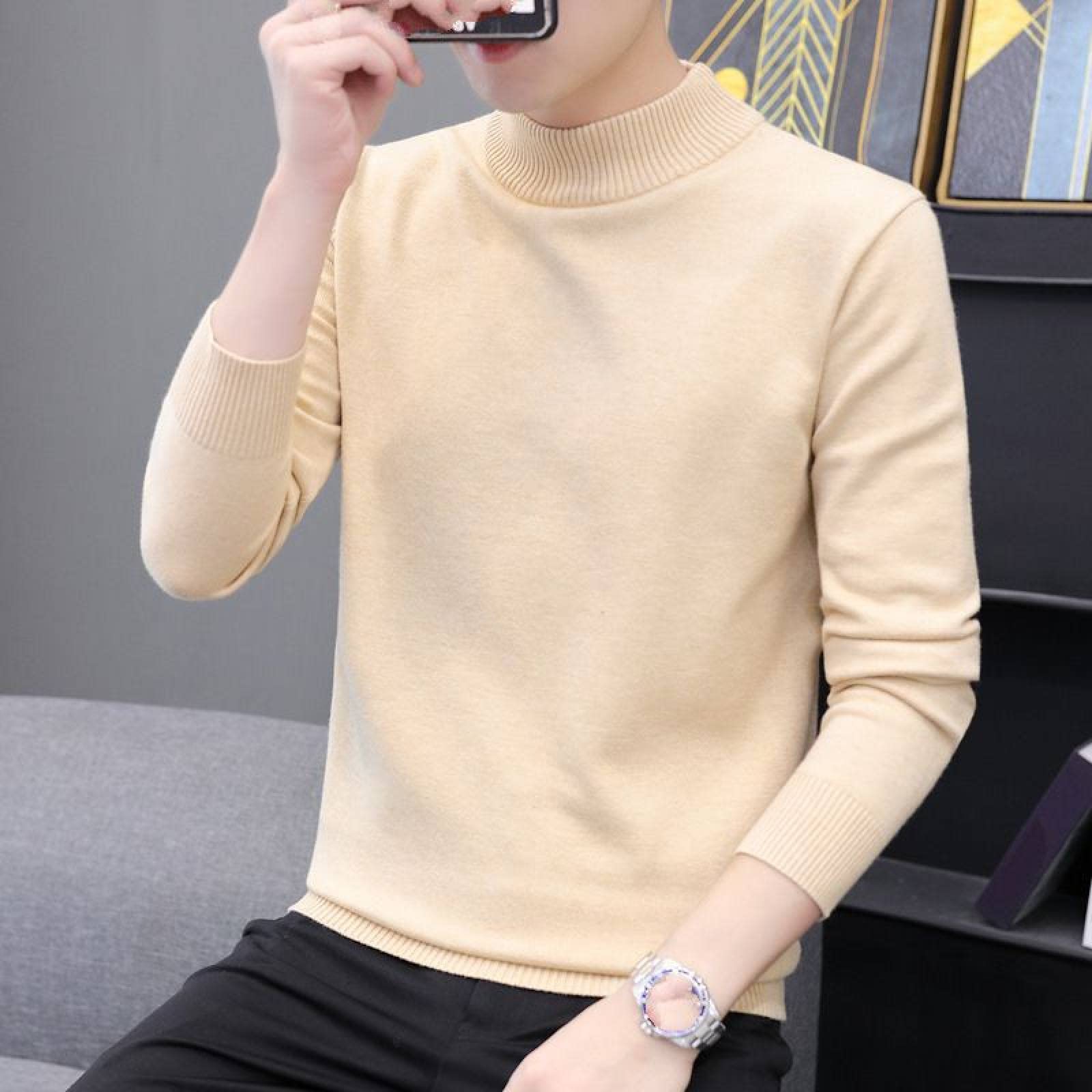 Pull à col roulé pour homme couche de base en tricot grande taille
