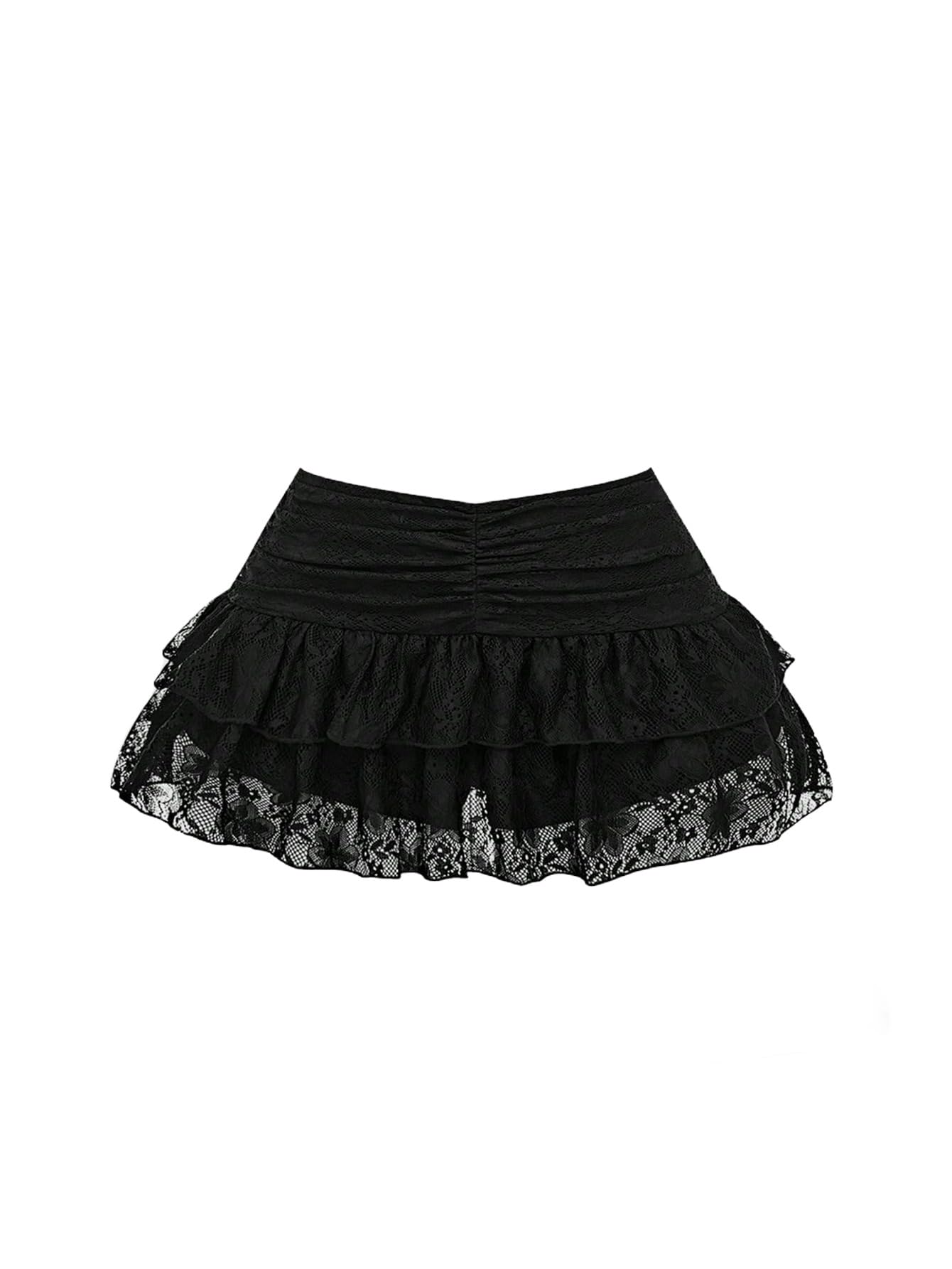 Floerns Womens Contrast Lace Low Waist Mini Skirt Cute Tiered Ruffle Hem Skirts
